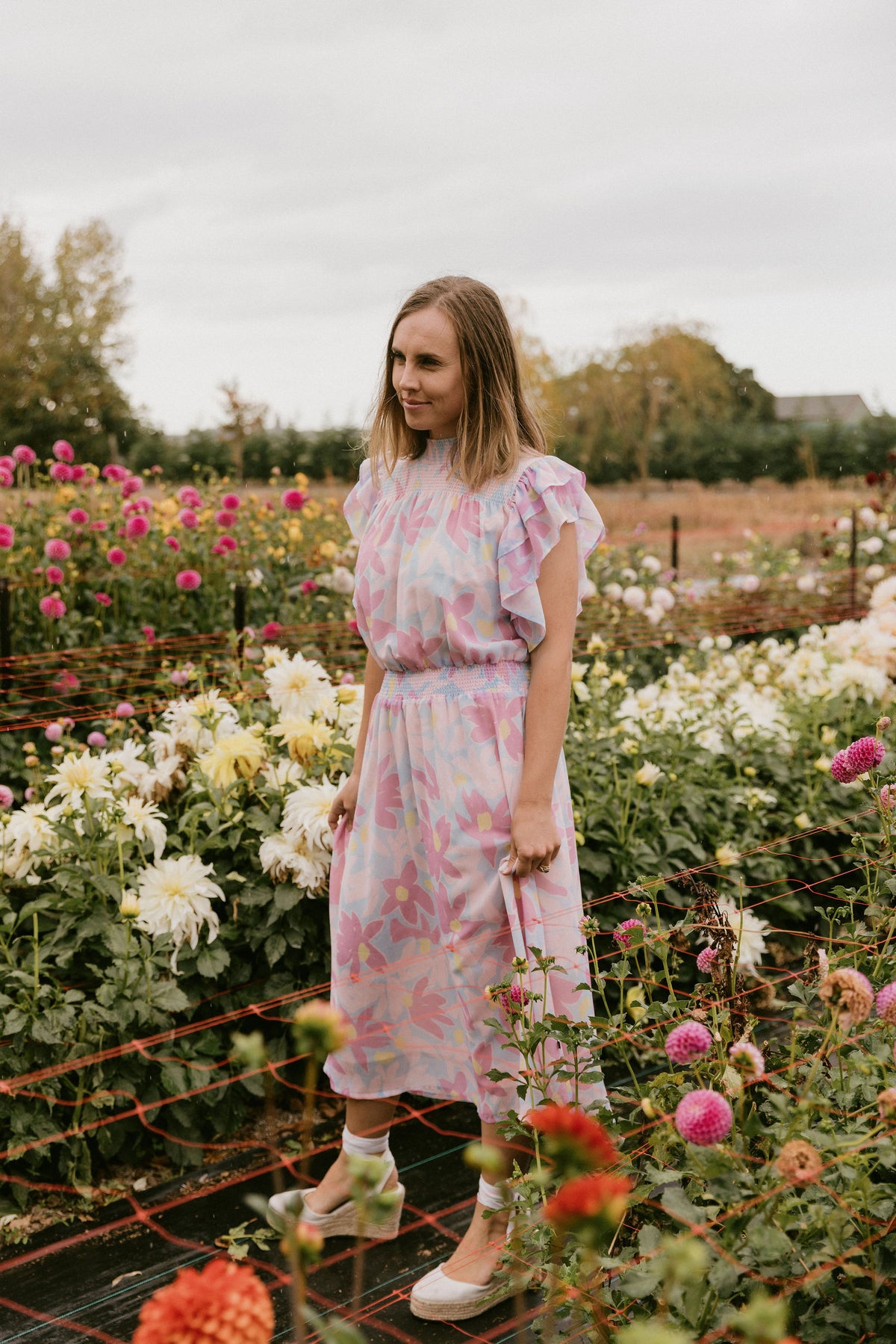 Charlie Midi Dress Sky Daisies