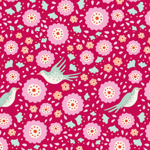 Birdpond Lovebirds Raspberry Fabric