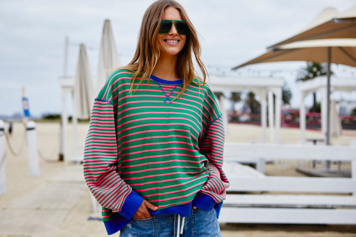 Retro Stripe Sweat Green/Pink