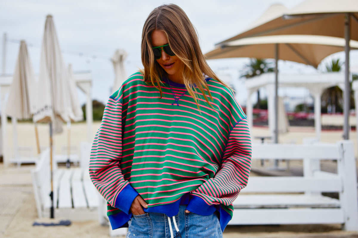 Retro Stripe Sweat Green/Pink