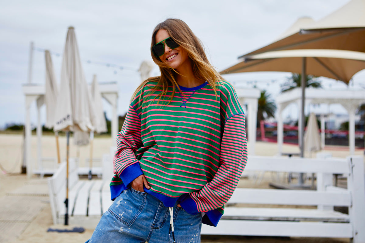 Retro Stripe Sweat Green/Pink