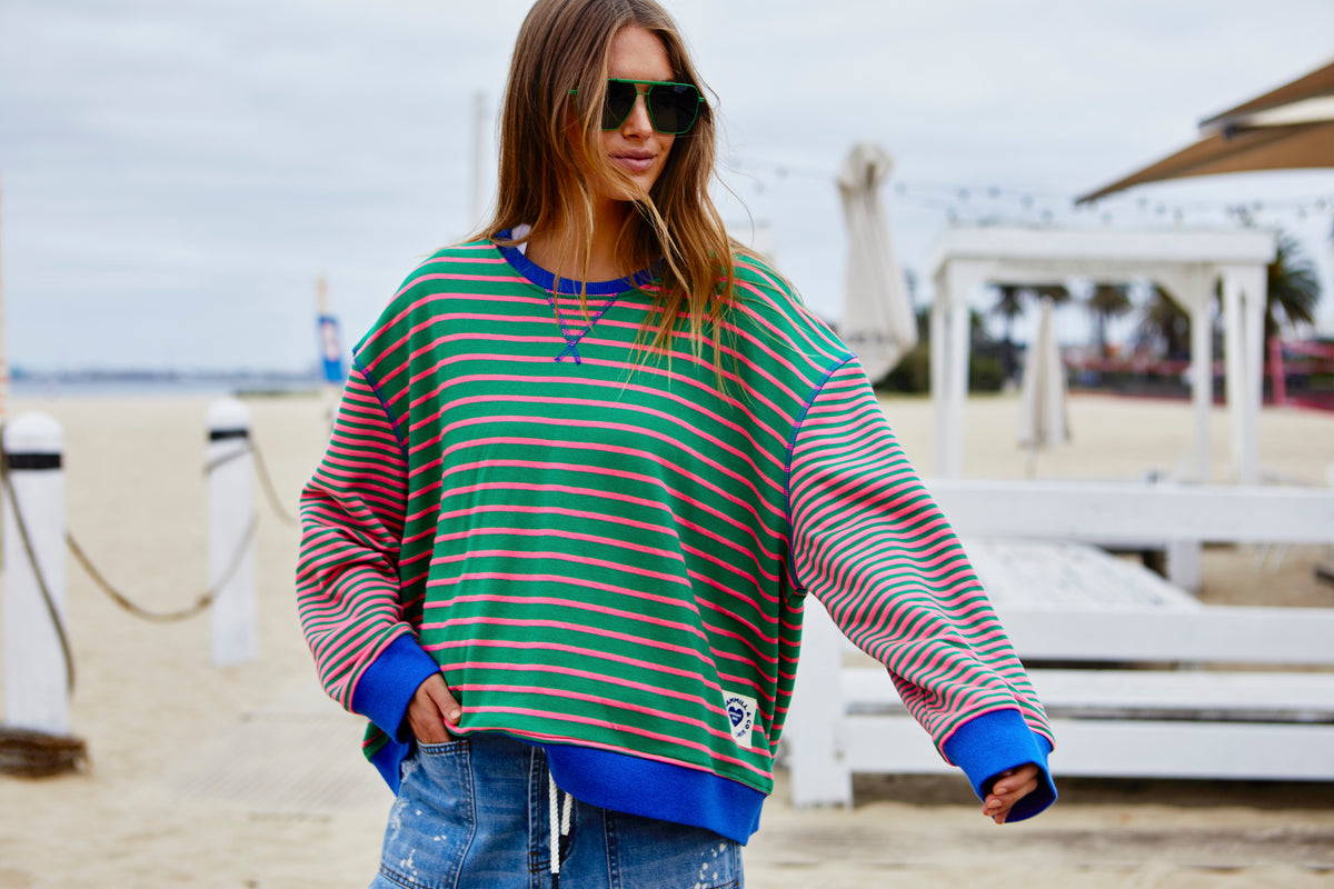 Retro Stripe Sweat Green/Pink