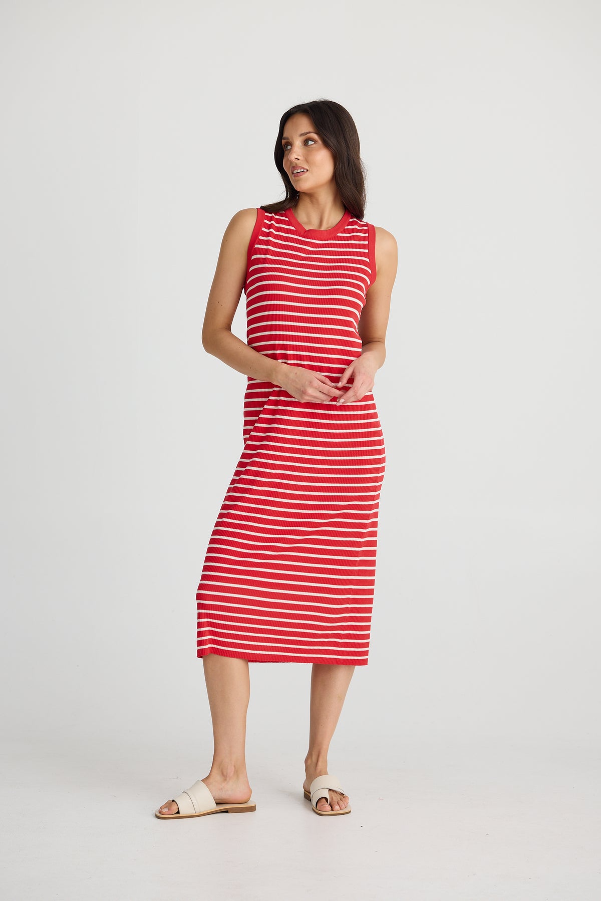 Squad Dress Scarlet With Ecru Stripe