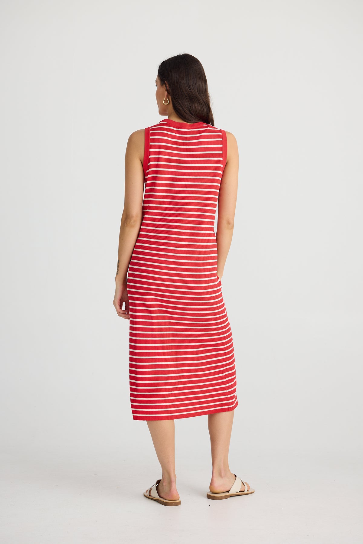 Squad Dress Scarlet With Ecru Stripe