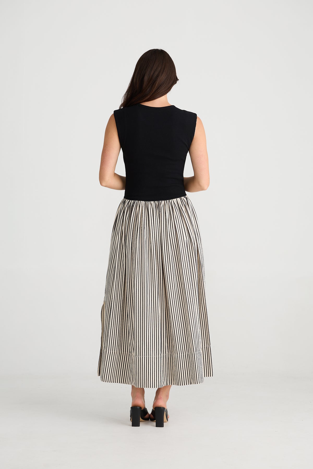 Daphne Dress White With Black Stripe