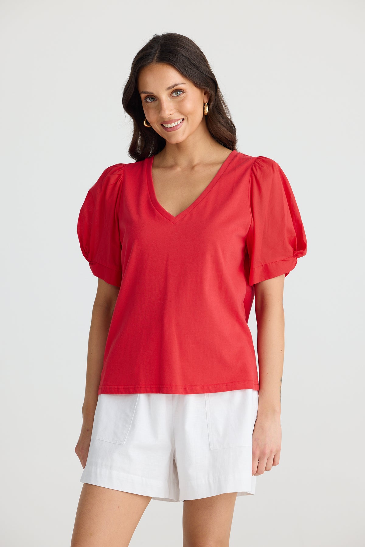 Abigail V Neck Tee Chilli