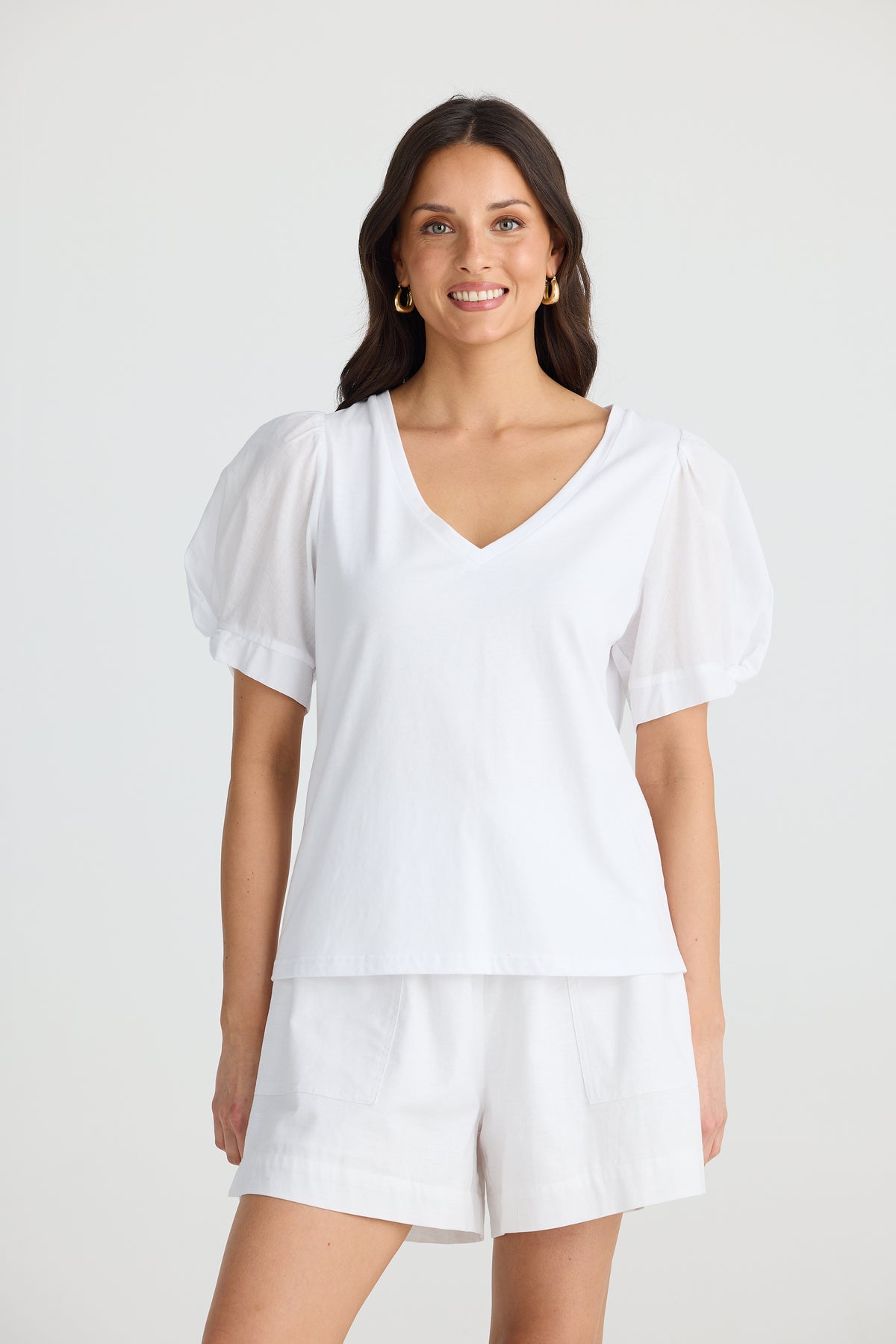 Abigail V Neck Tee White