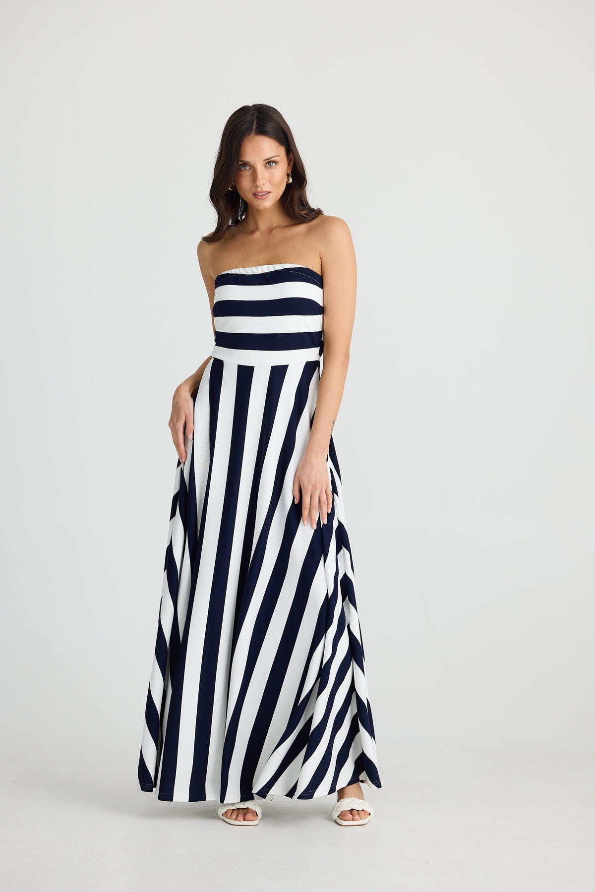 Thandie Strapless Dress Navy Stripe