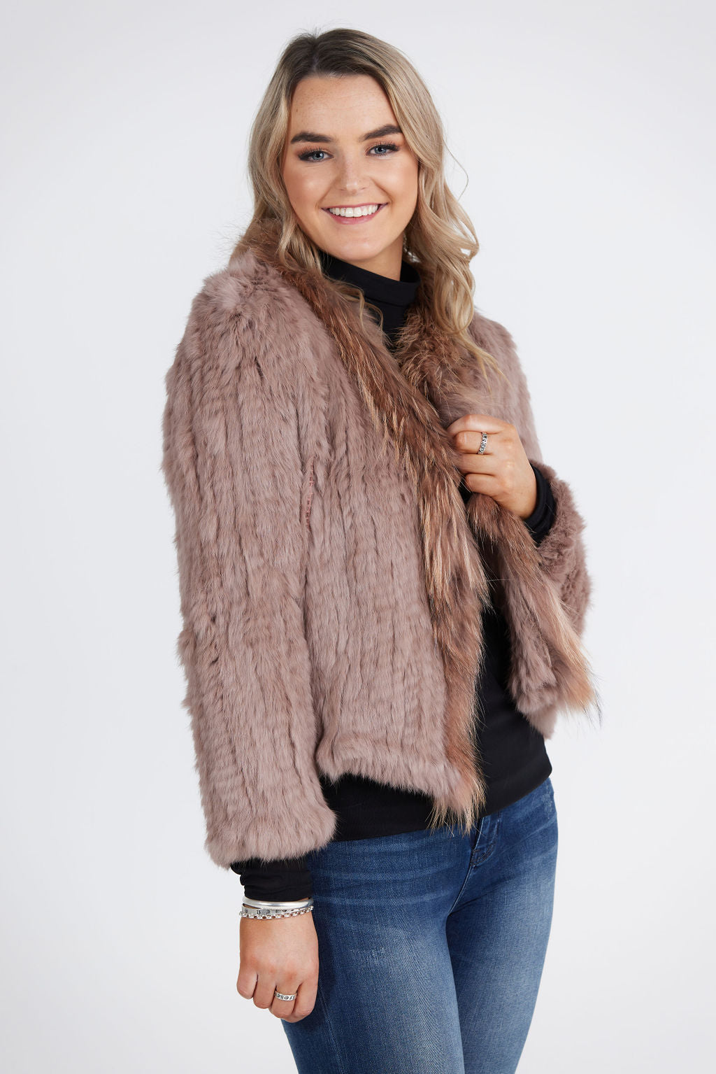 Real Fur Jacket CASHMERE Jacket Women knitted real rabbit fur 100% Pure  Cashmere | eBay