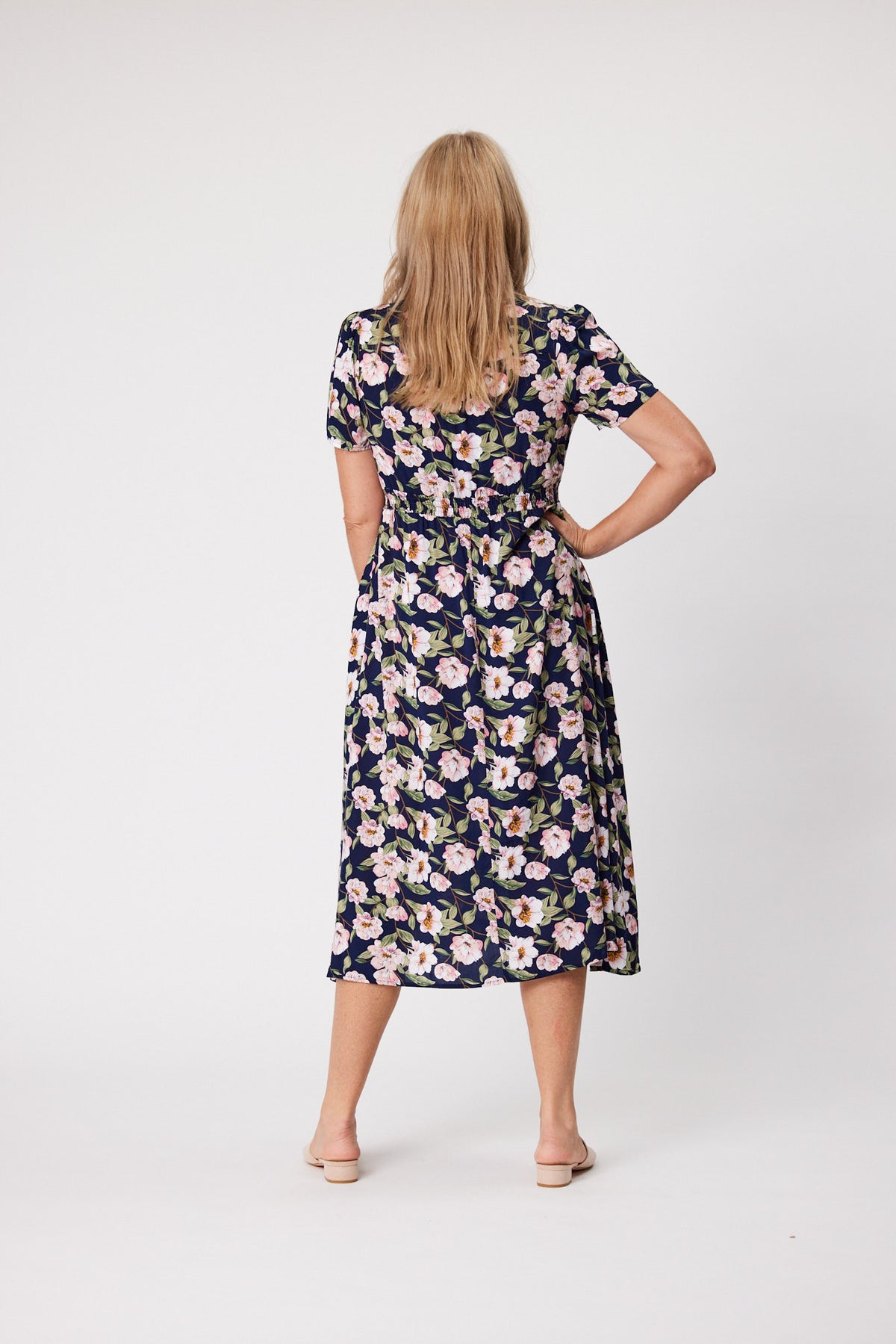 Teagan Shirred Waist Dress Navy