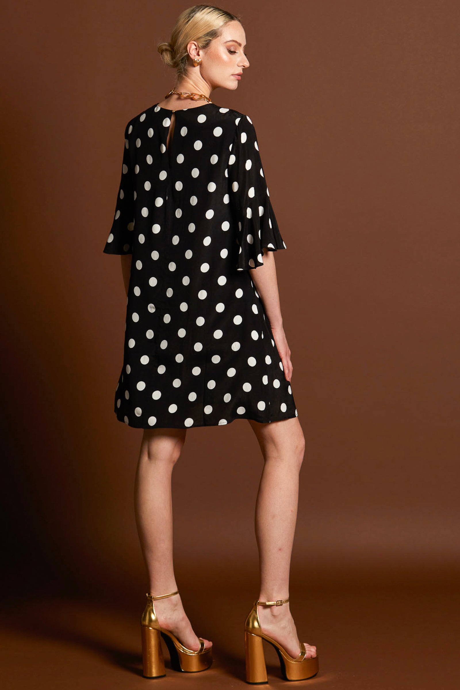 Superstition Frill Sleeve Mini Dress Black Polka Dot – Mint