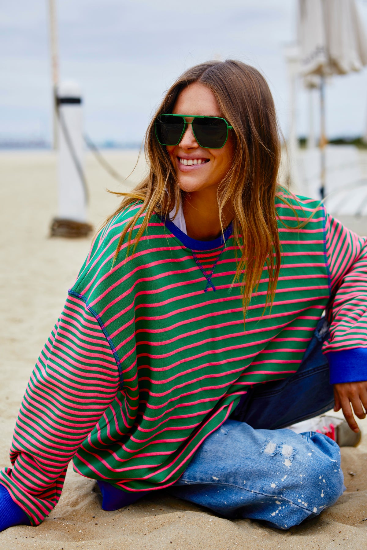 Retro Stripe Sweat Green/Pink