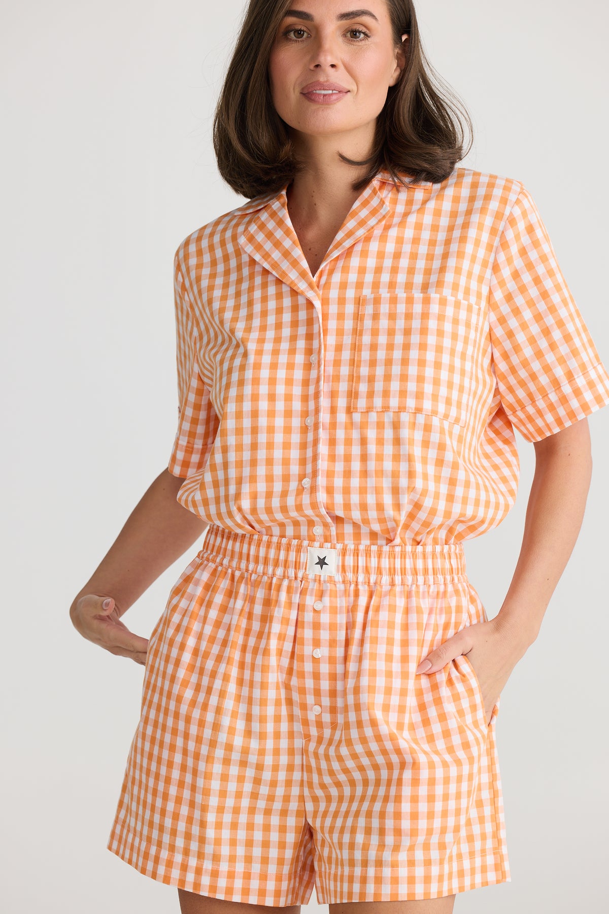 Stay In Bed Pyjama Set Orange Check