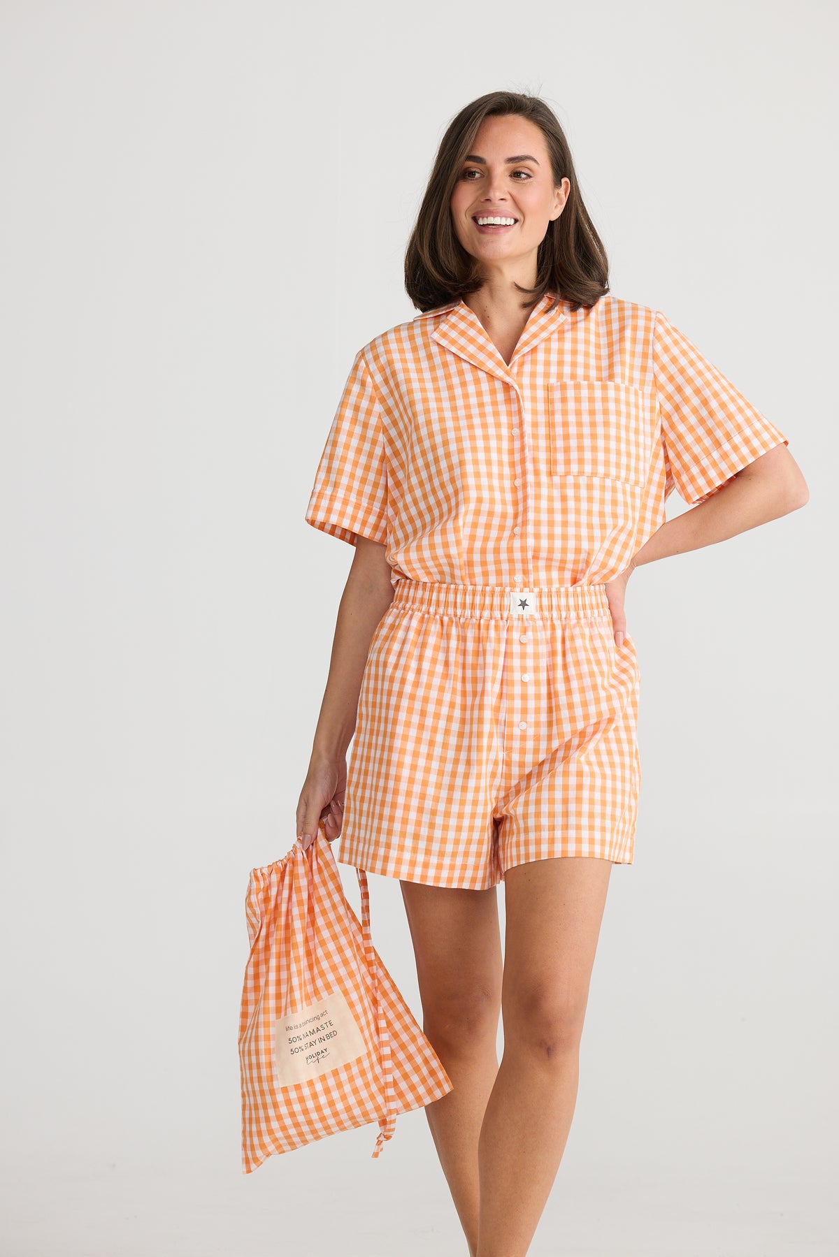 Stay In Bed Pyjama Set Orange Check