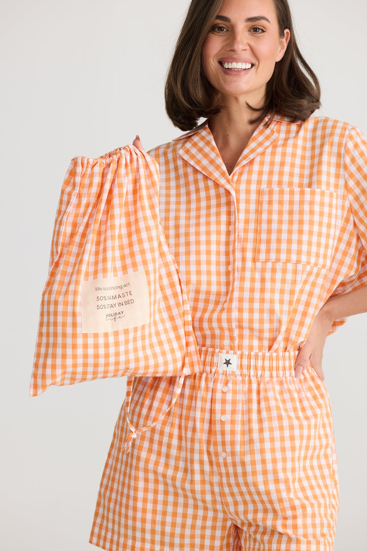 Stay In Bed Pyjama Set Orange Check