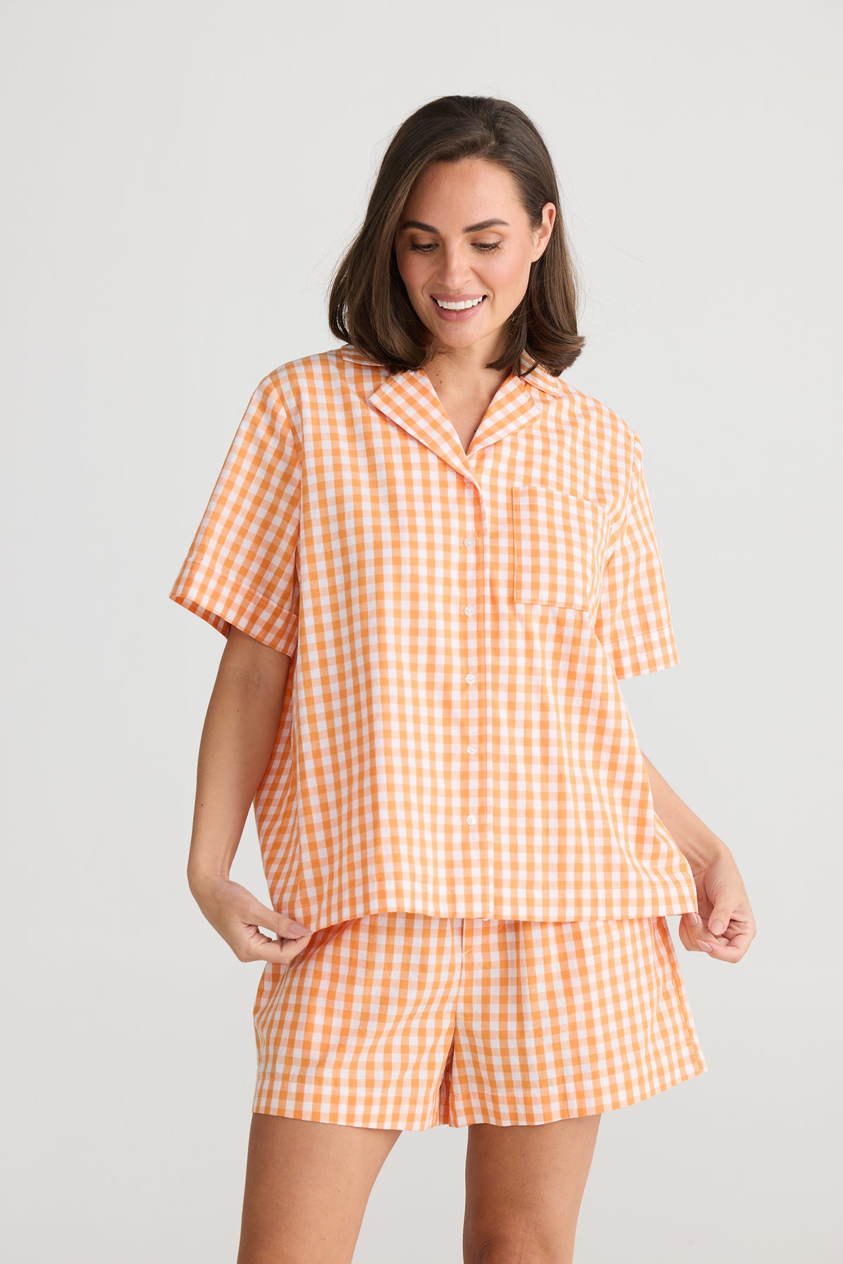 Stay In Bed Pyjama Set Orange Check