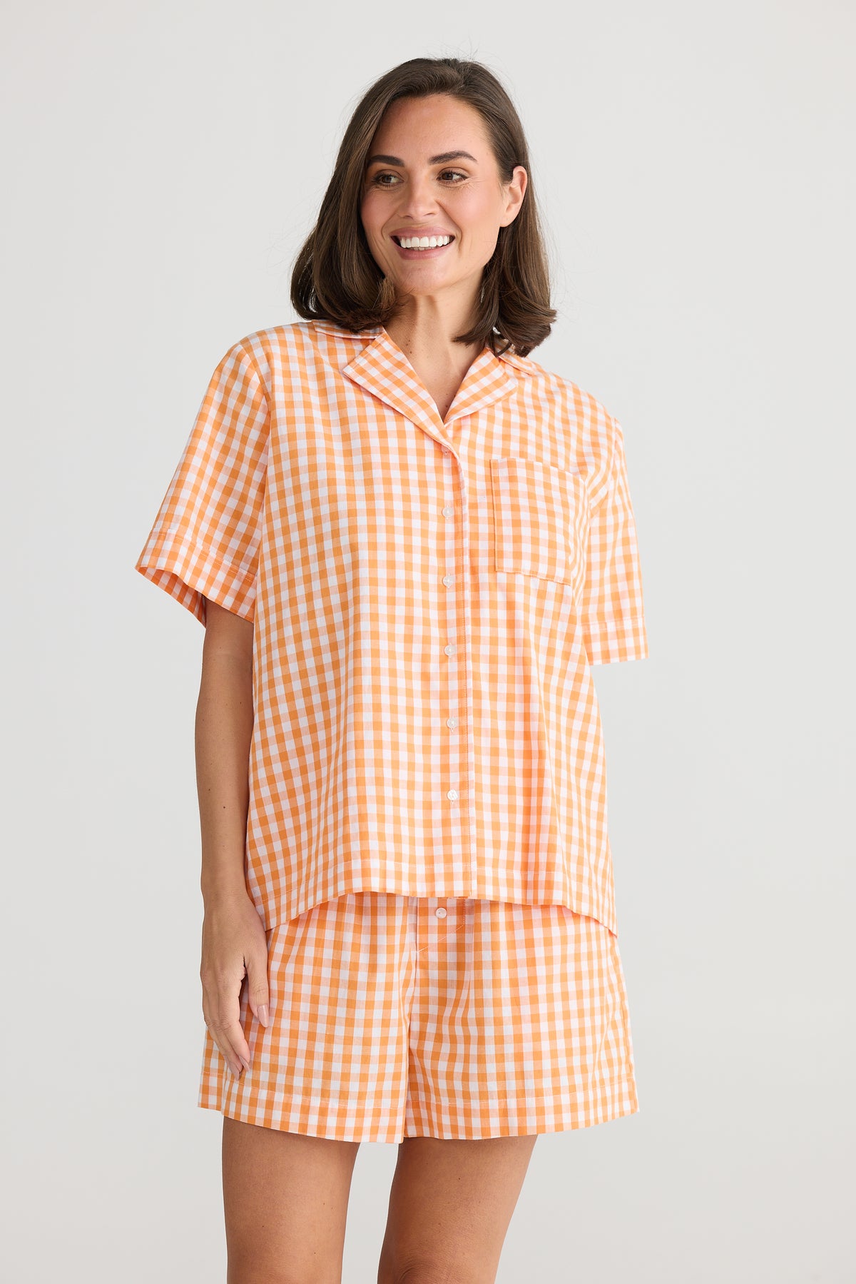 Stay In Bed Pyjama Set Orange Check