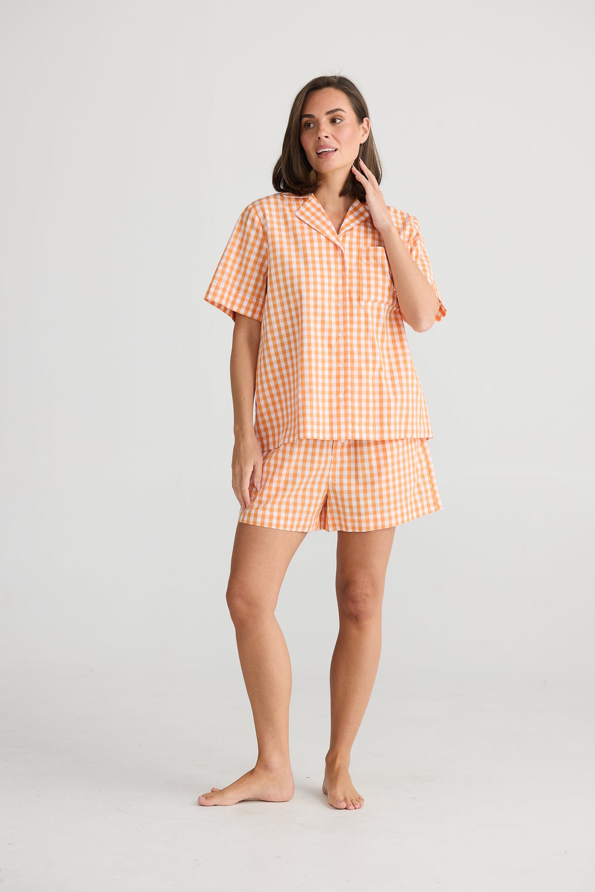 Stay In Bed Pyjama Set Orange Check