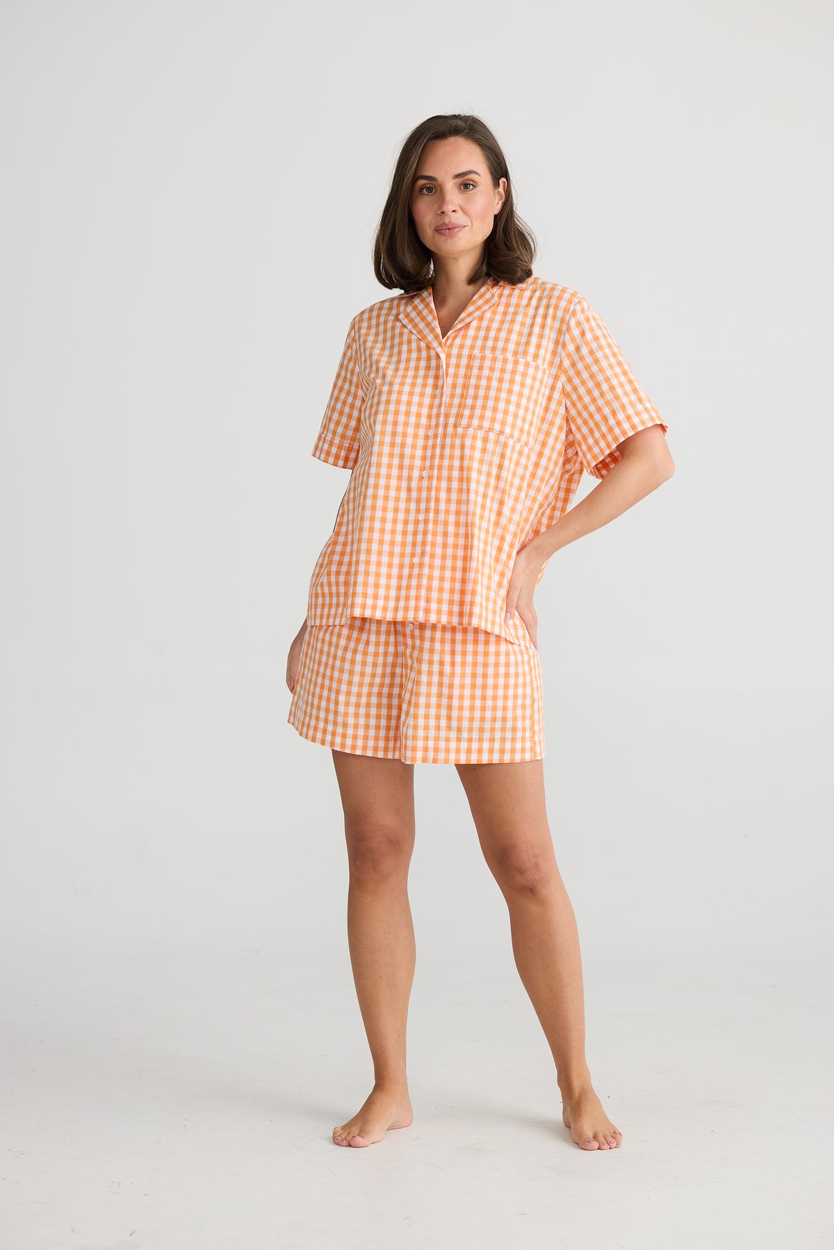 Stay In Bed Pyjama Set Orange Check