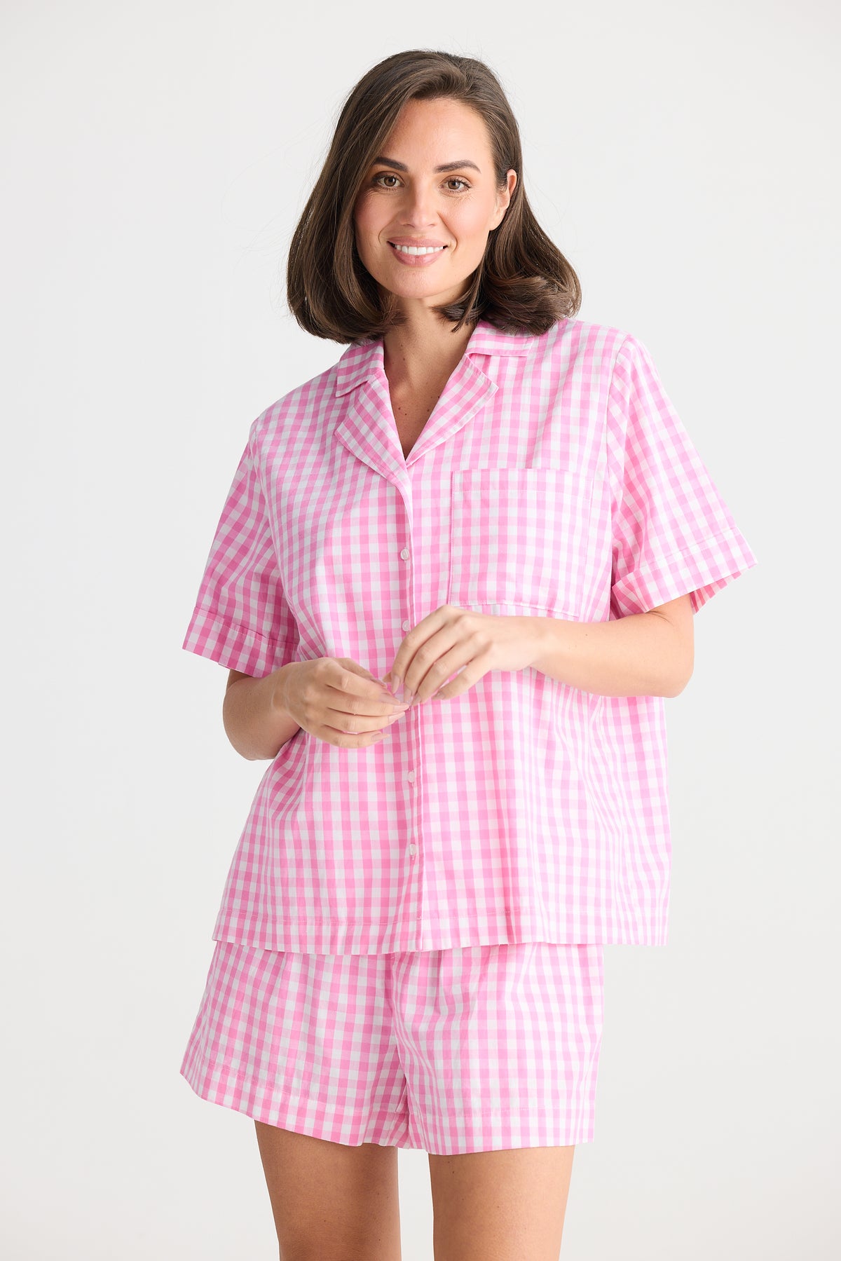 Stay In Bed Pyjama Set Pink Check