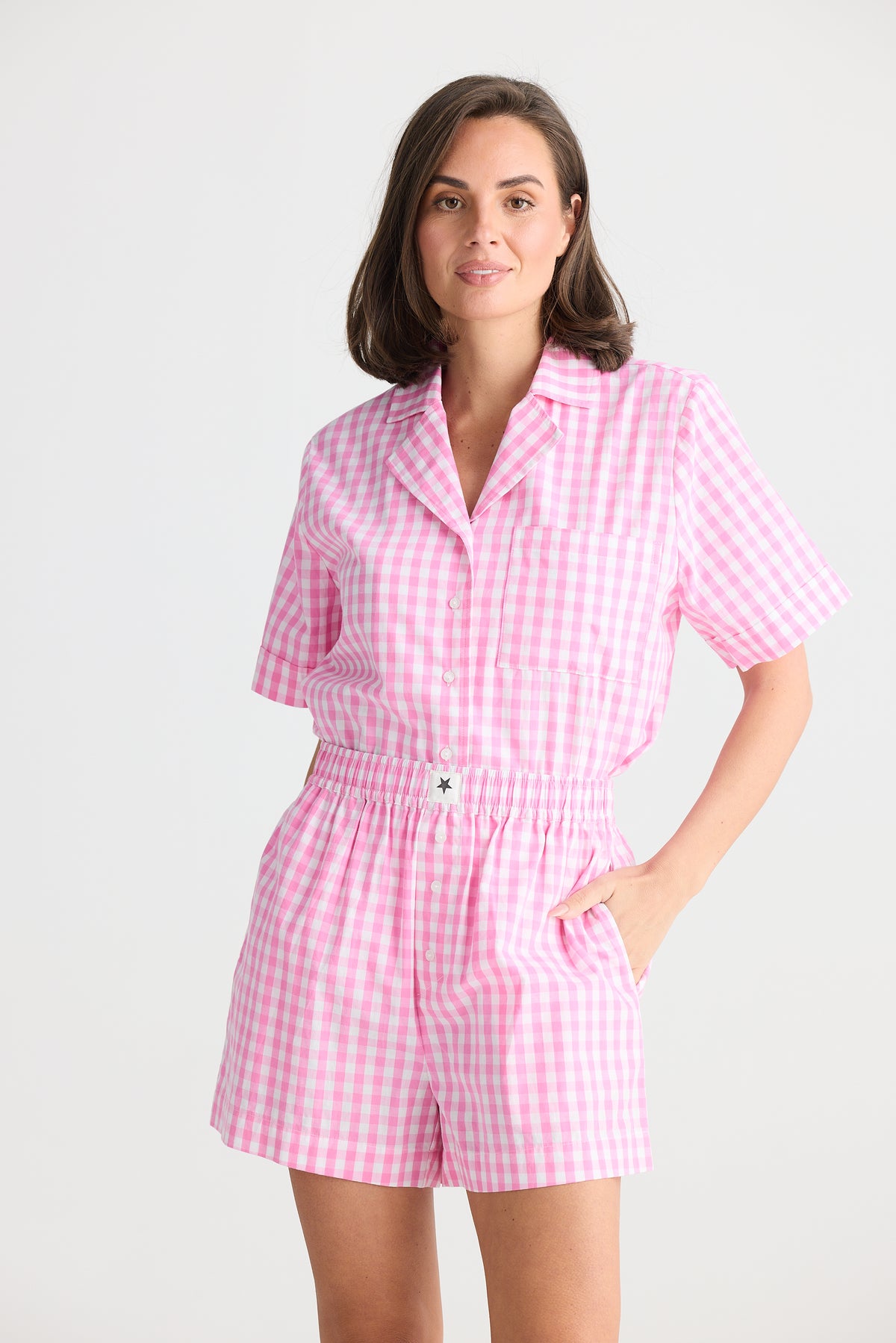 Stay In Bed Pyjama Set Pink Check