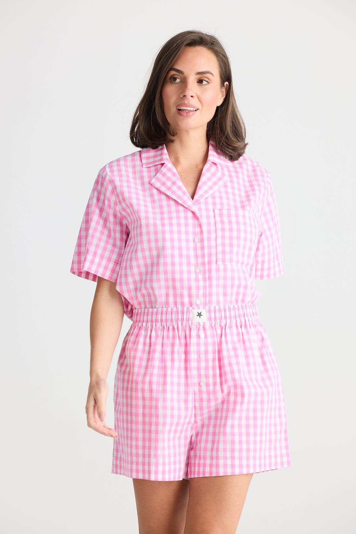 Stay In Bed Pyjama Set Pink Check