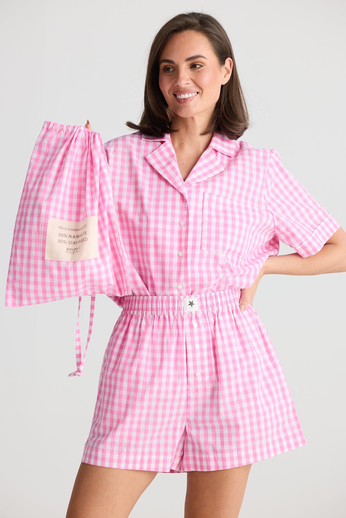 Stay In Bed Pyjama Set Pink Check