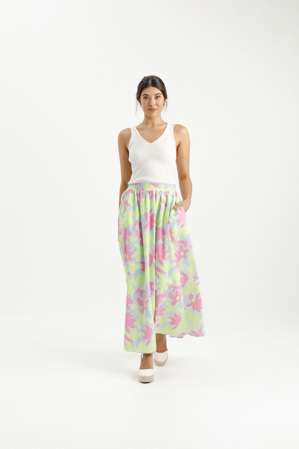 Elise Skirt Lime Daisies