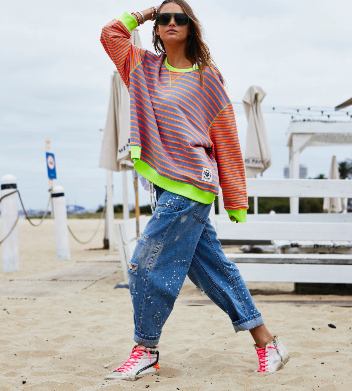 Retro Stripe Sweat Grey/Orange