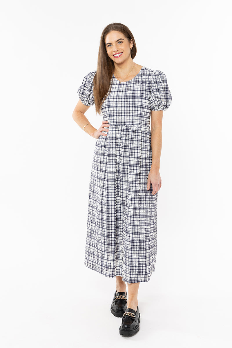 Charlotte Dress Crinkle Ink Check