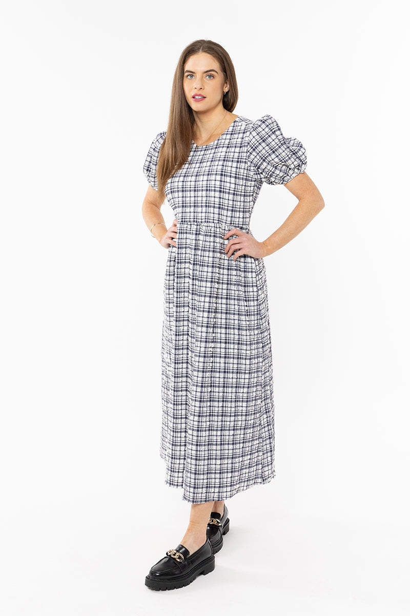 Charlotte Dress Crinkle Ink Check