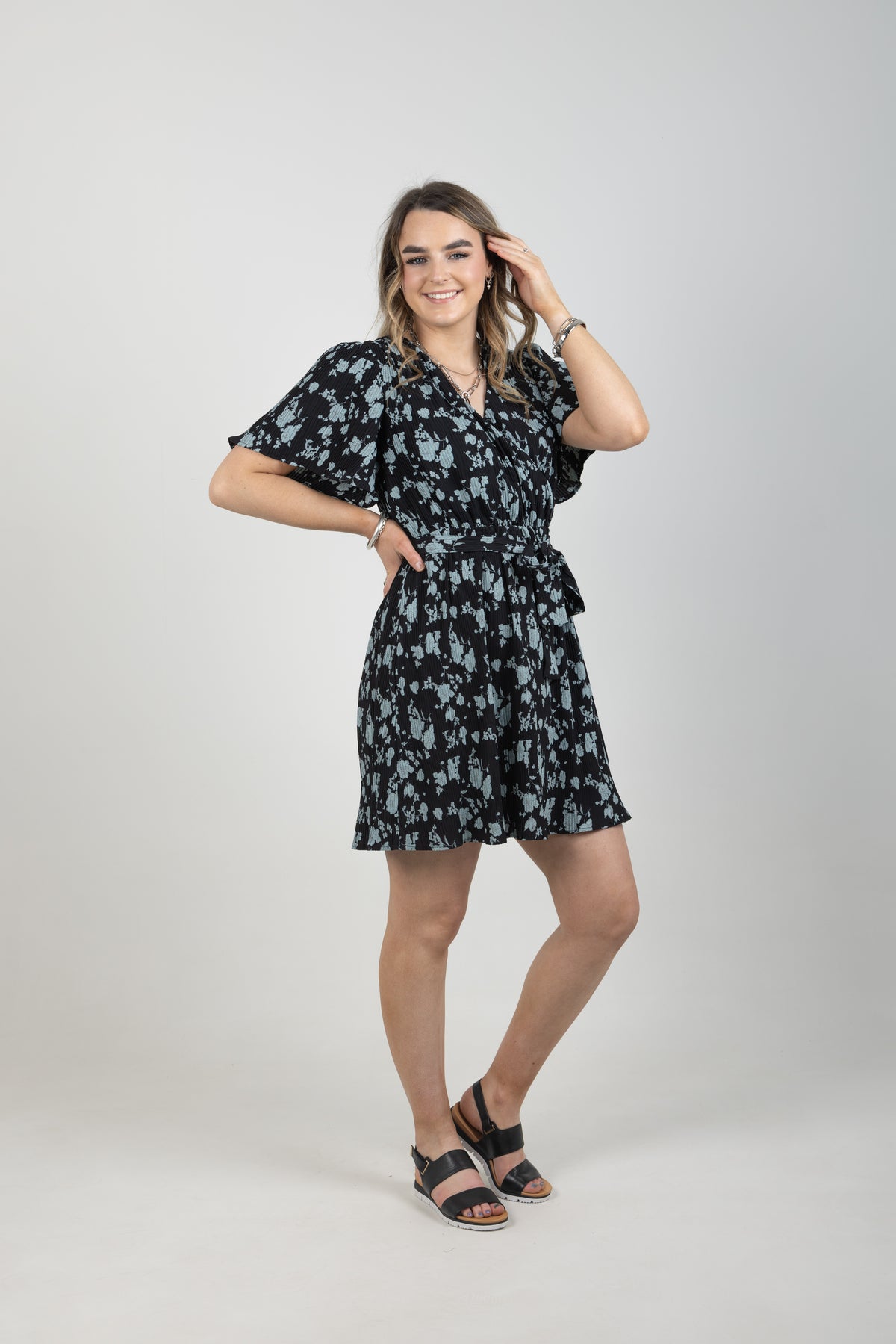 Positive Mini Dress Teal Crinkle - EXCLUSIVE TO MINT