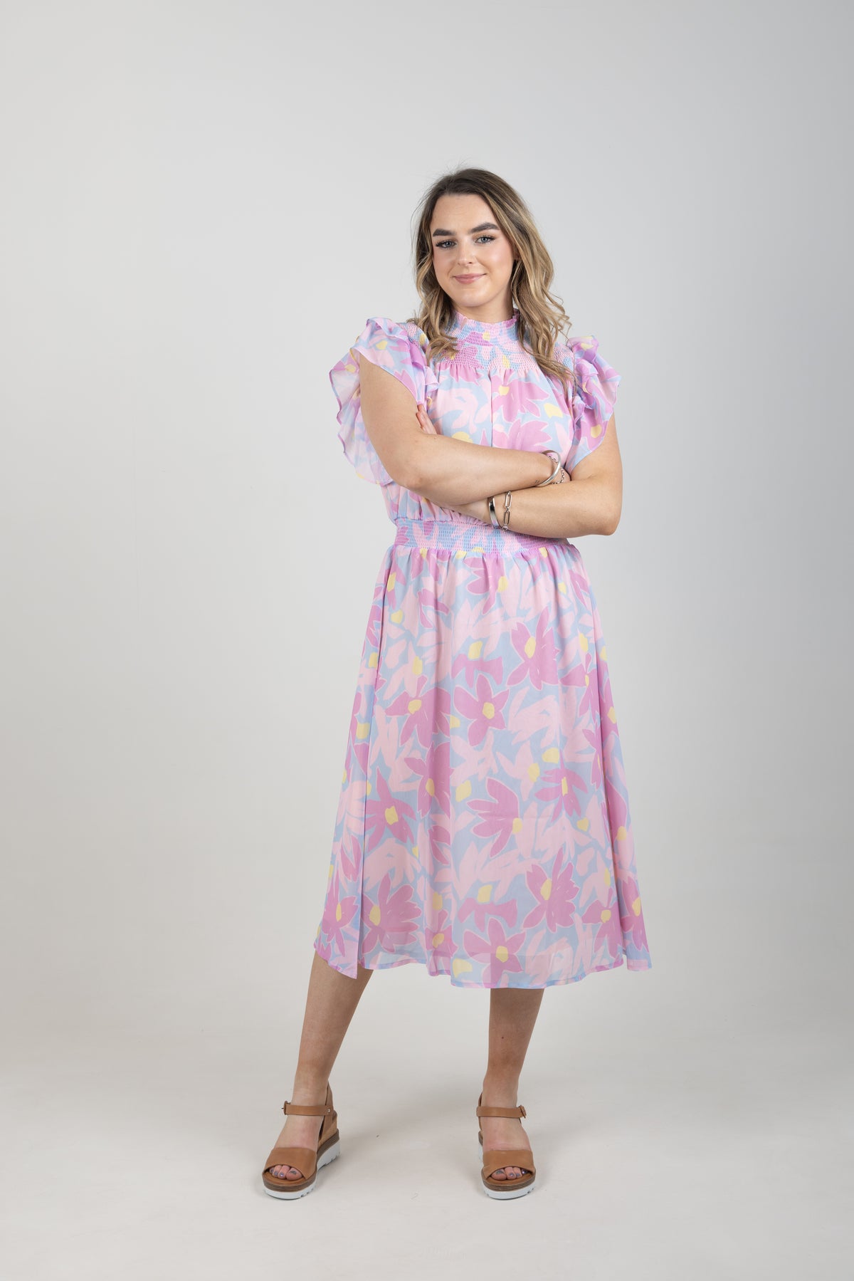 Charlie Midi Dress Sky Daisies