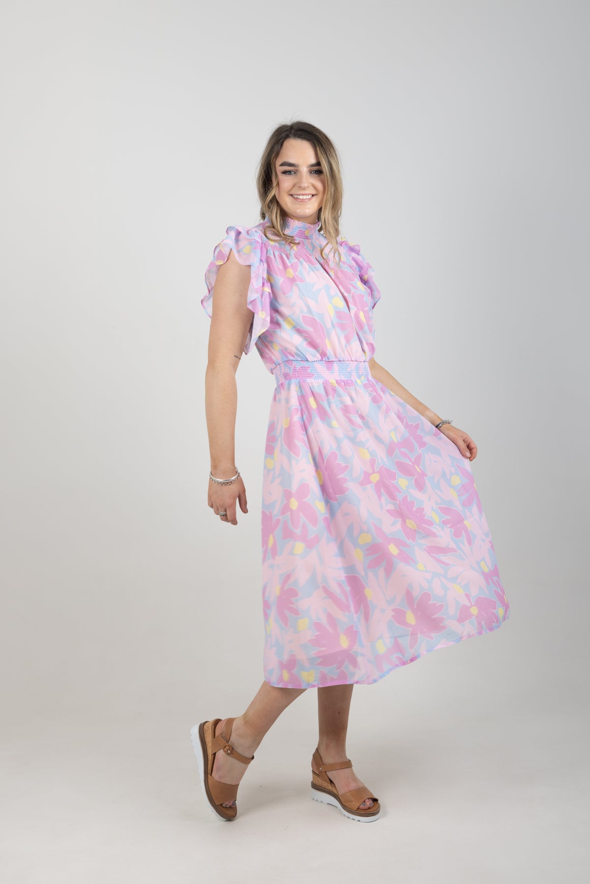 Charlie Midi Dress Sky Daisies