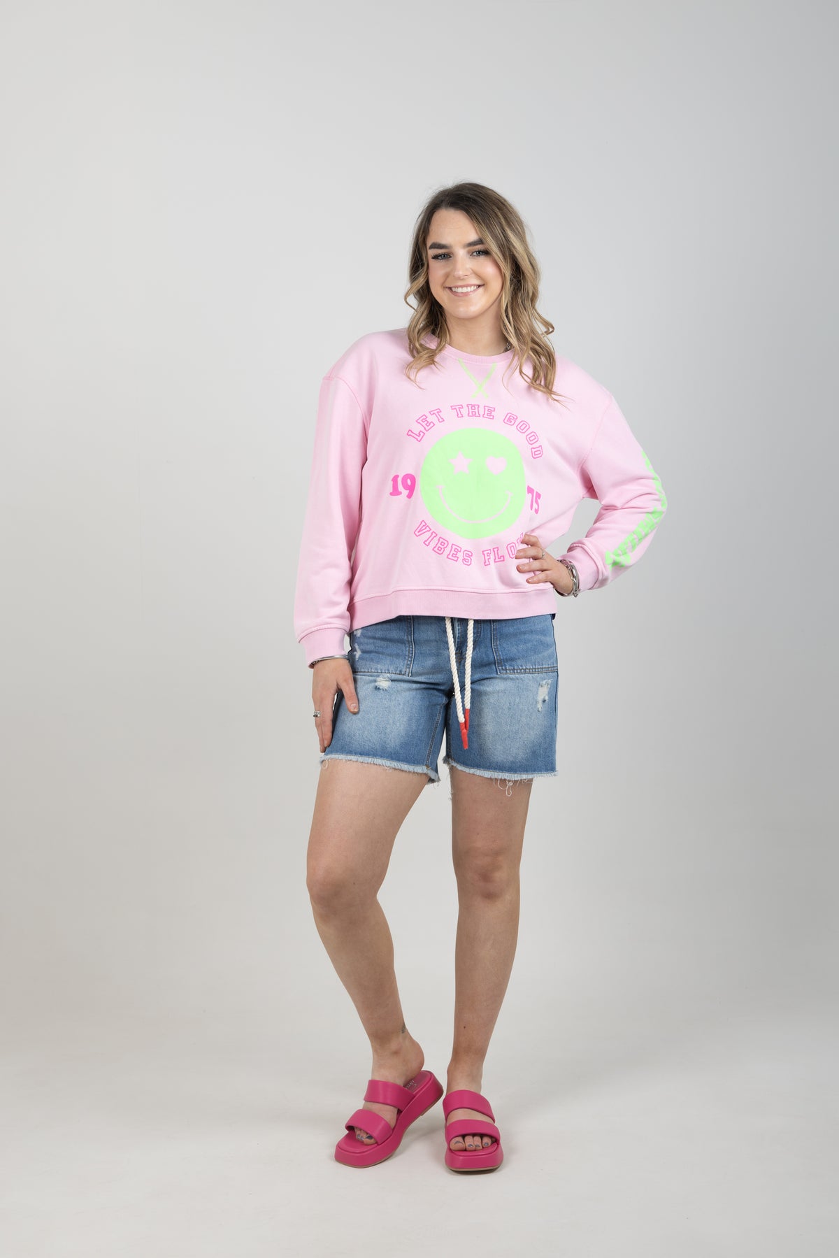 Smiley Washed Sweat Baby Pink