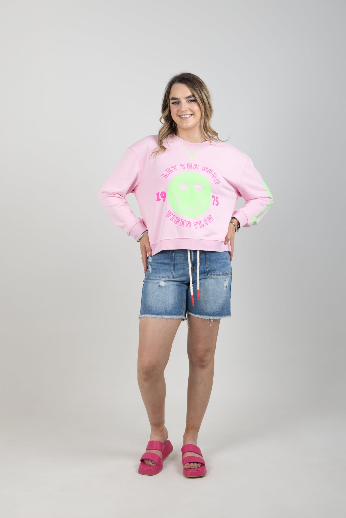 Smiley Washed Sweat Baby Pink