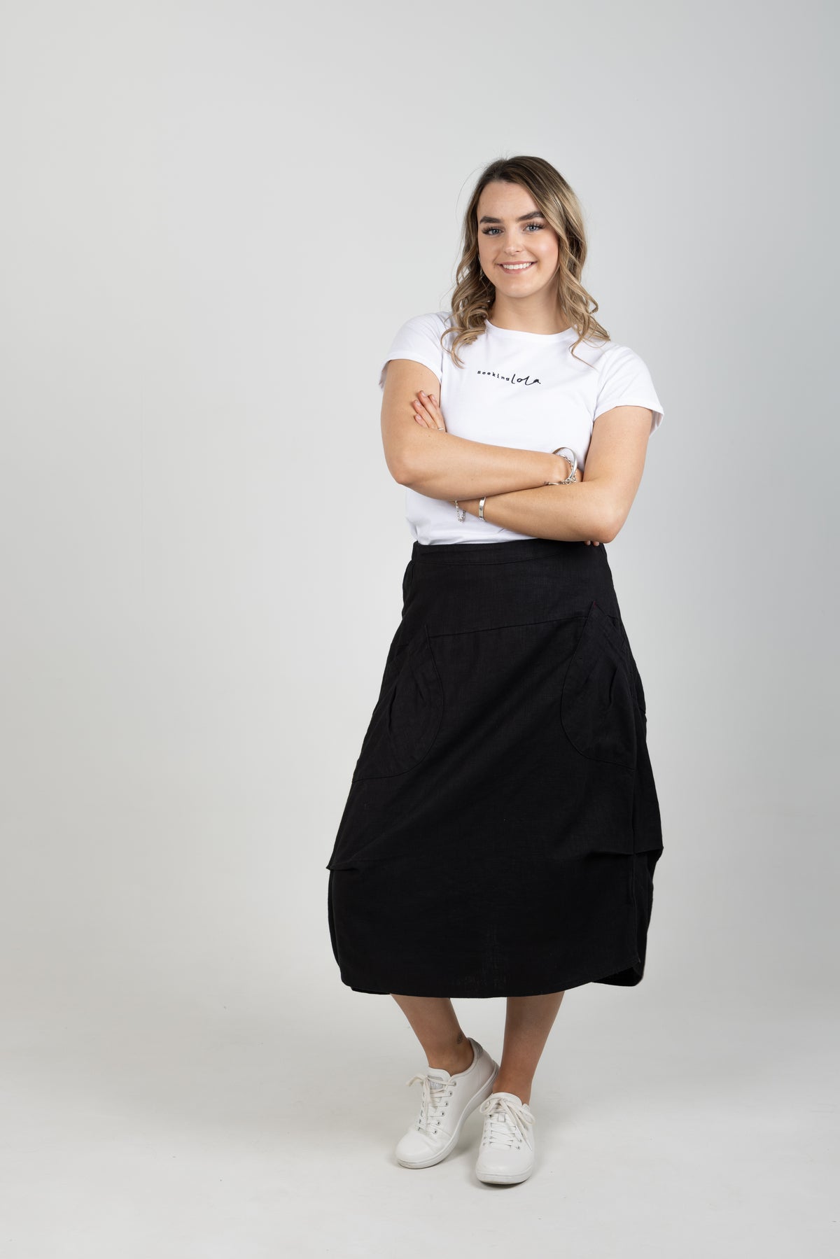 Milwaukee Fiesta Skirt Black in Slub Linen