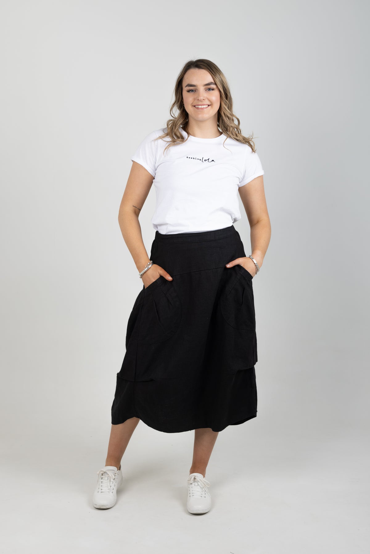 Milwaukee Fiesta Skirt Black in Slub Linen