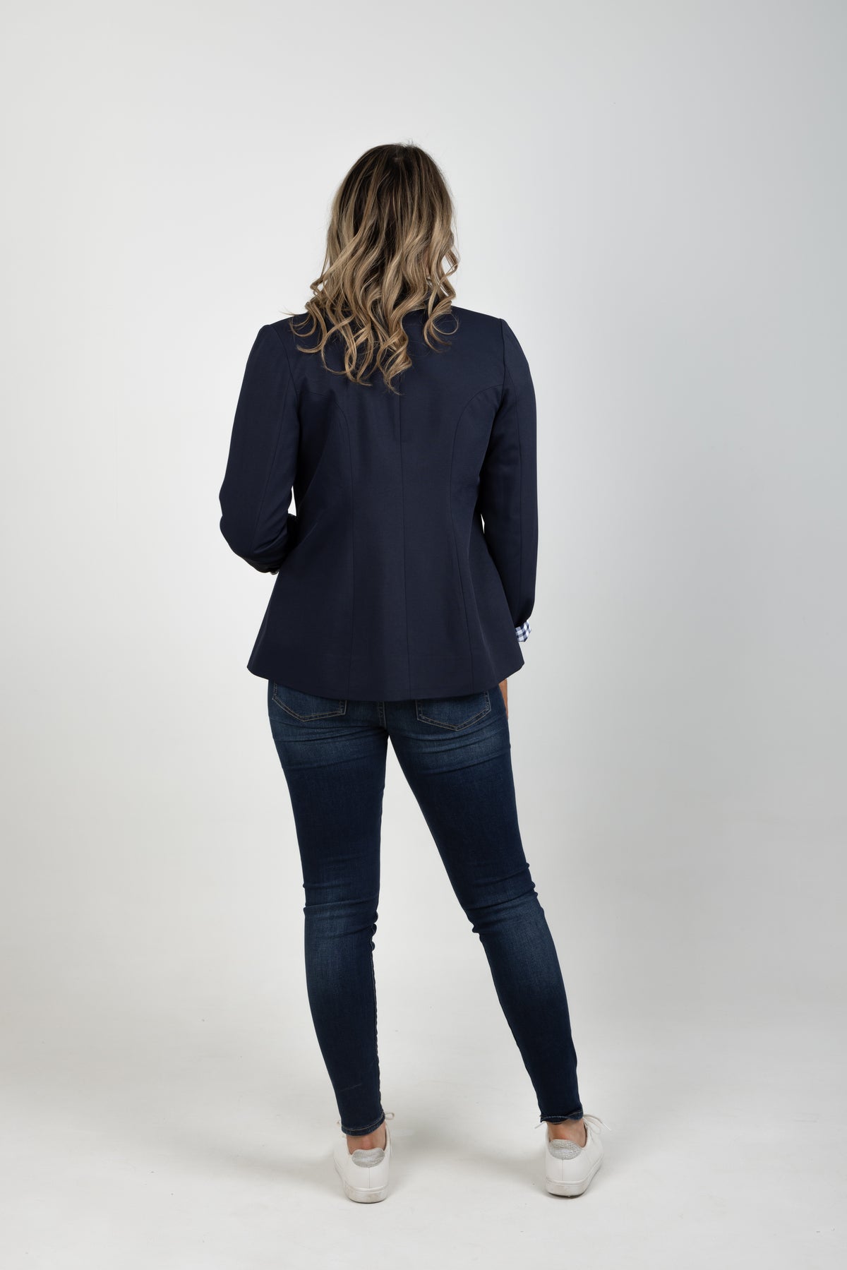 Georgie Double Breasted Blazer - Navy With Navy Gingham