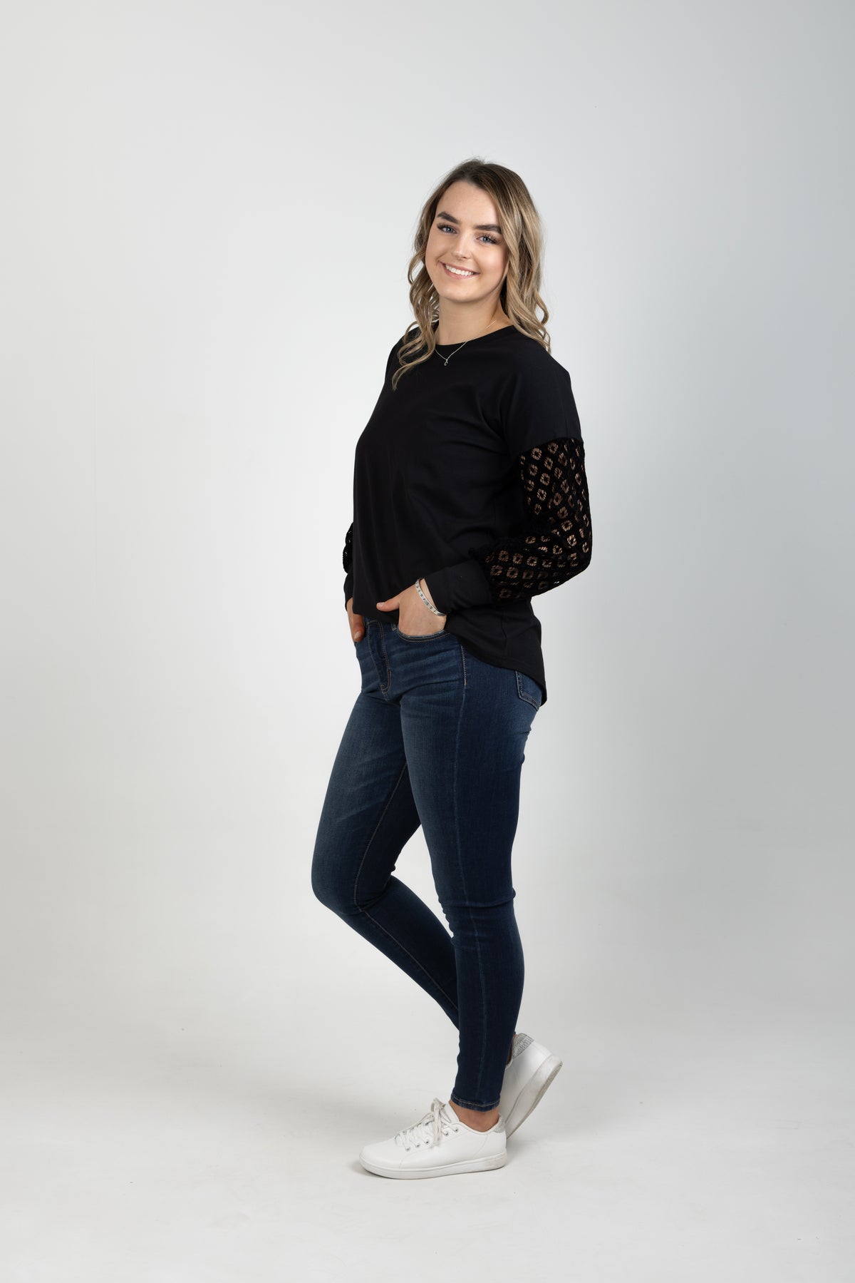 Ella Top Black Lace Sleeves