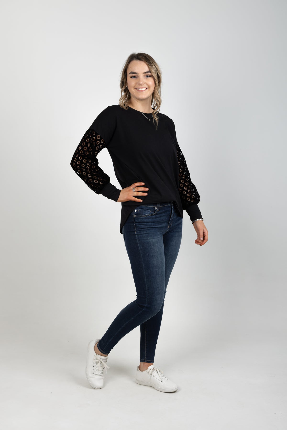 Ella Top Black Lace Sleeves