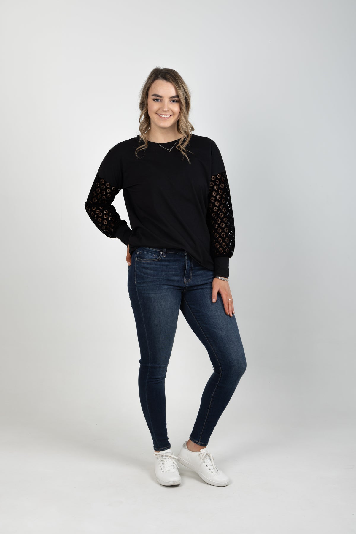 Ella Top Black Lace Sleeves