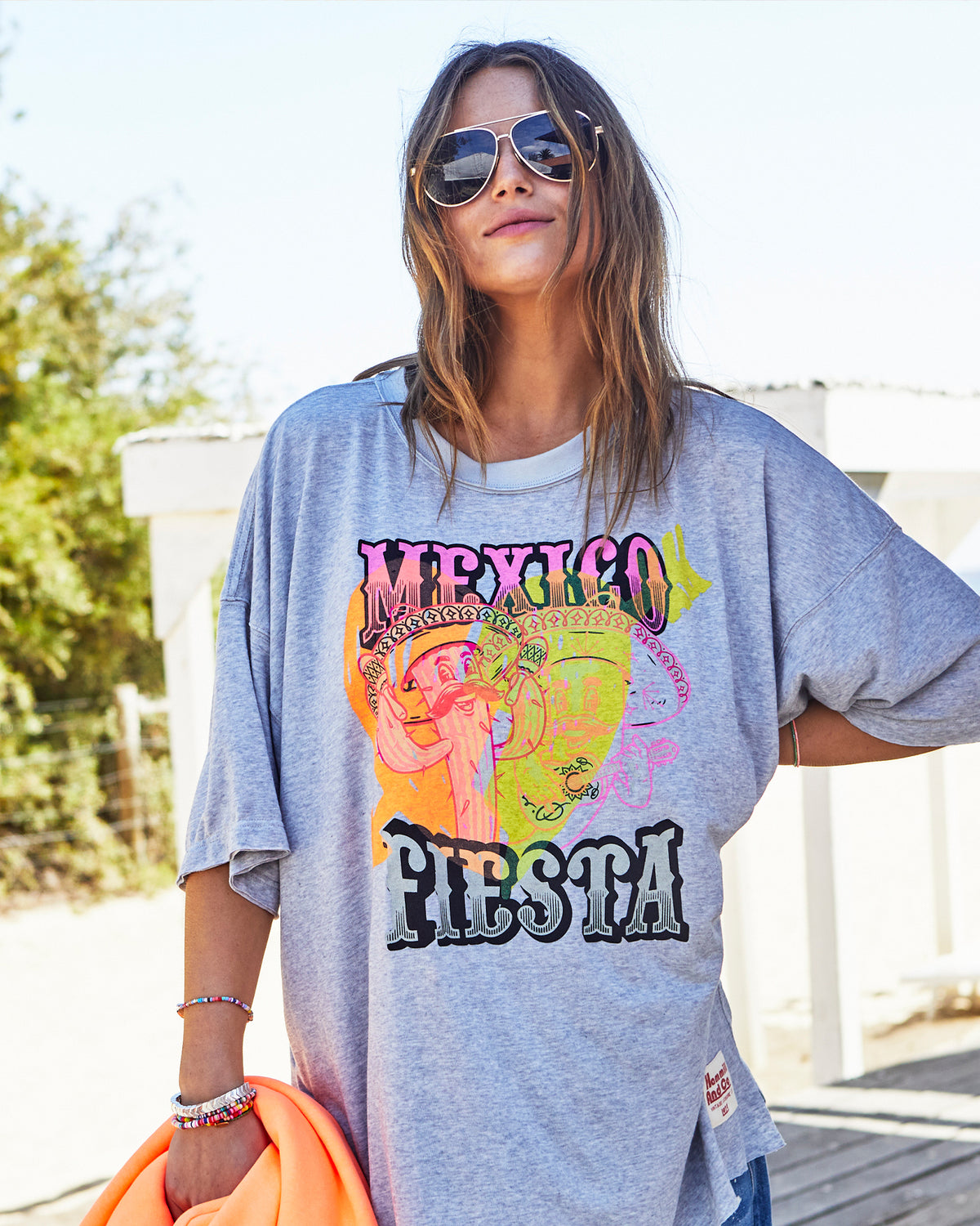 Mexican Fiesta Oversized Tee Light Grey Marle