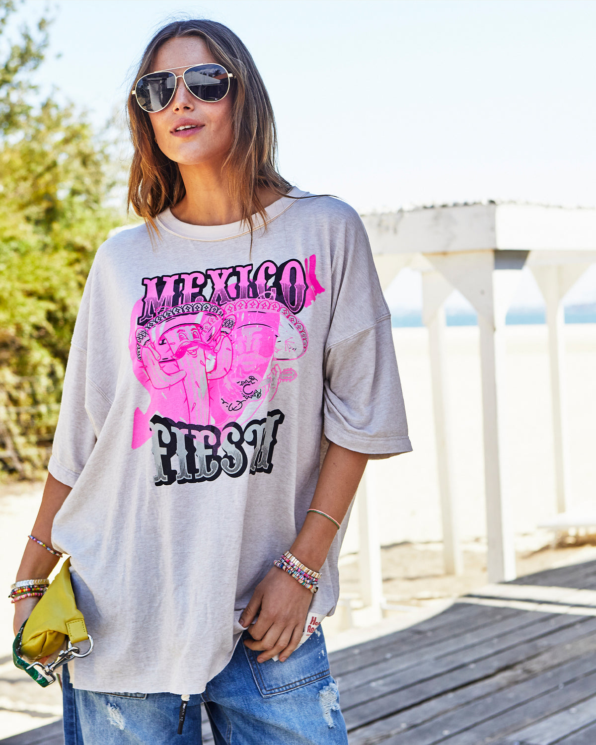 Mexican Fiesta Oversized Tee Natural Marle