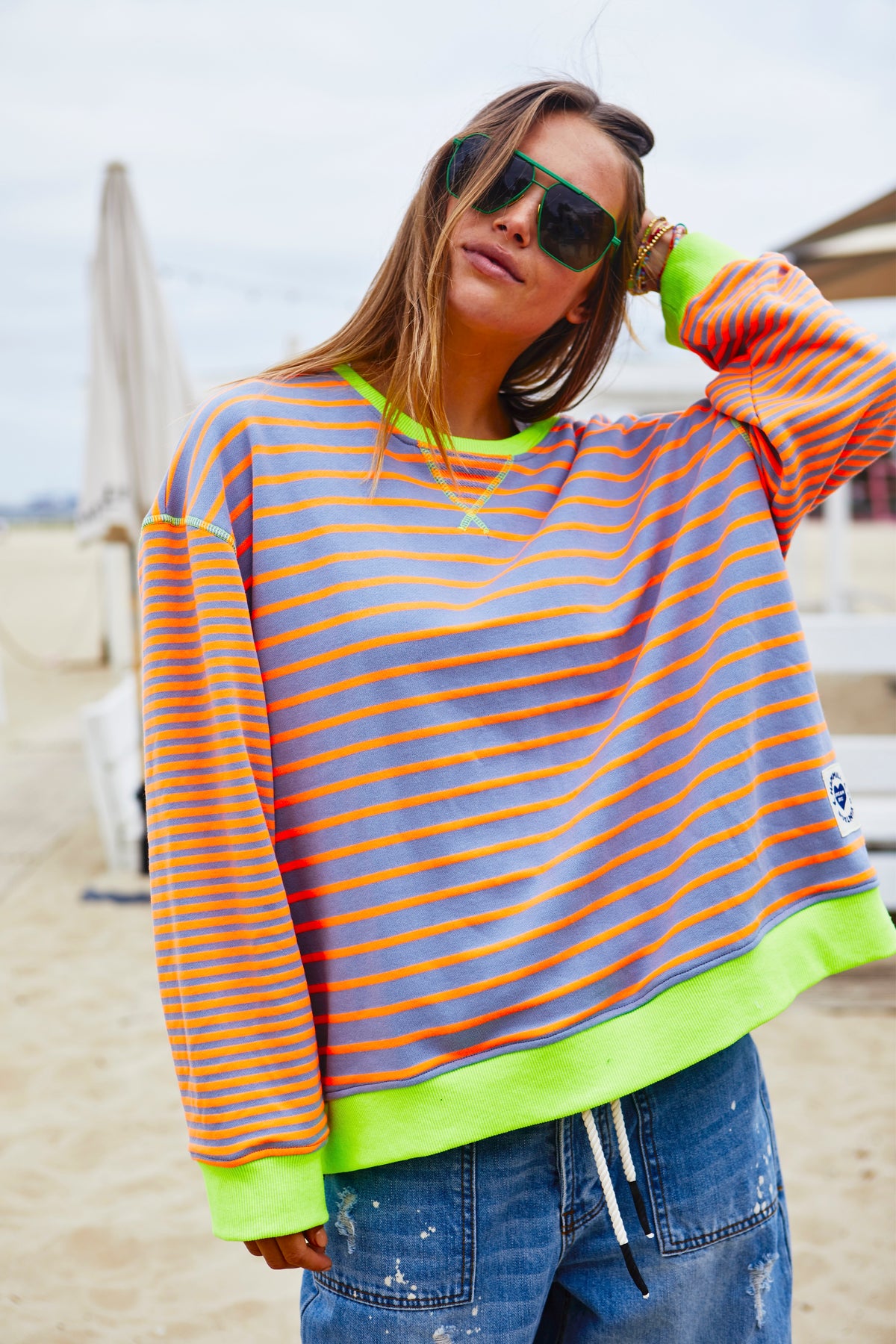 Retro Stripe Sweat Grey/Orange