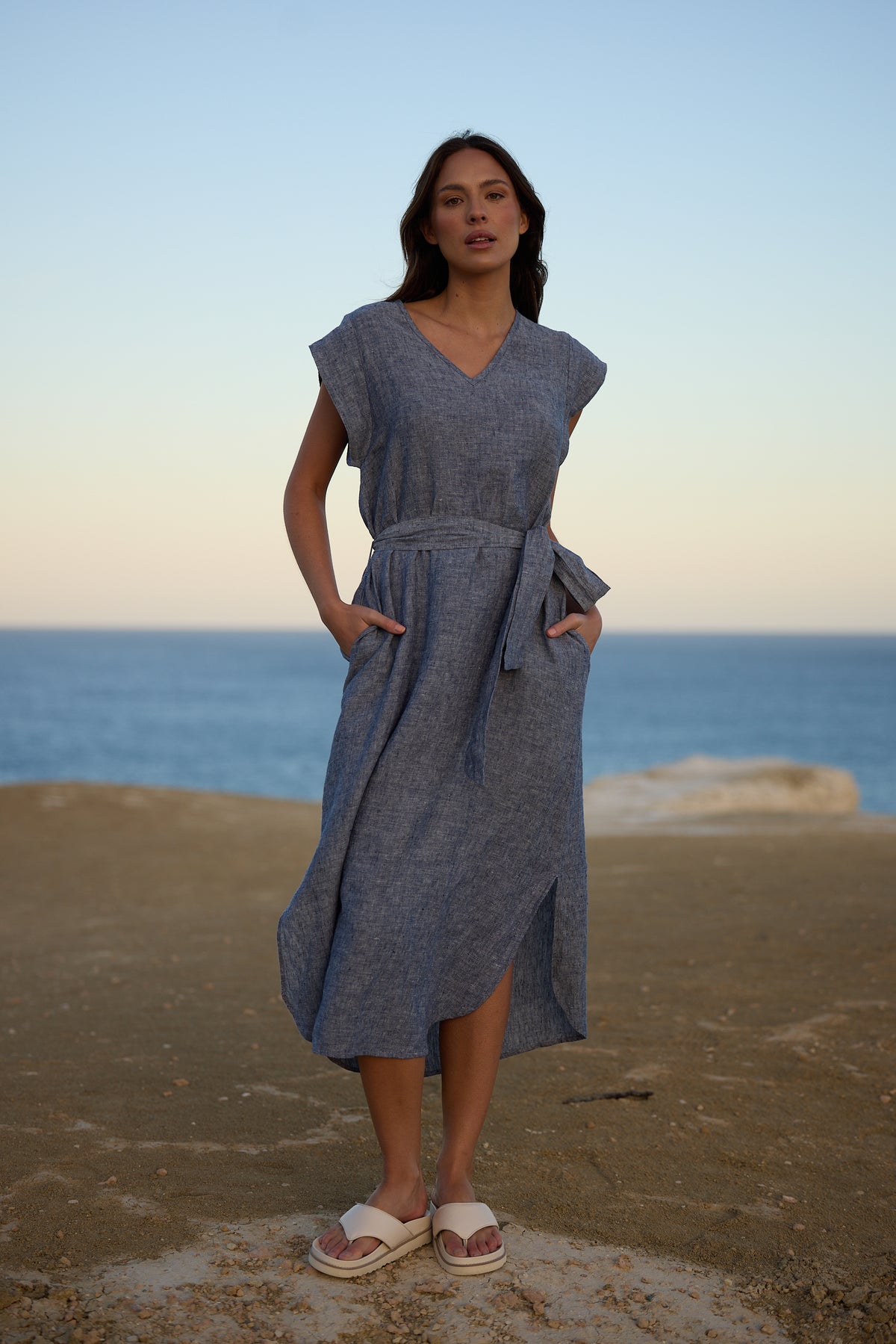 Sebou Dress Navy Fleck