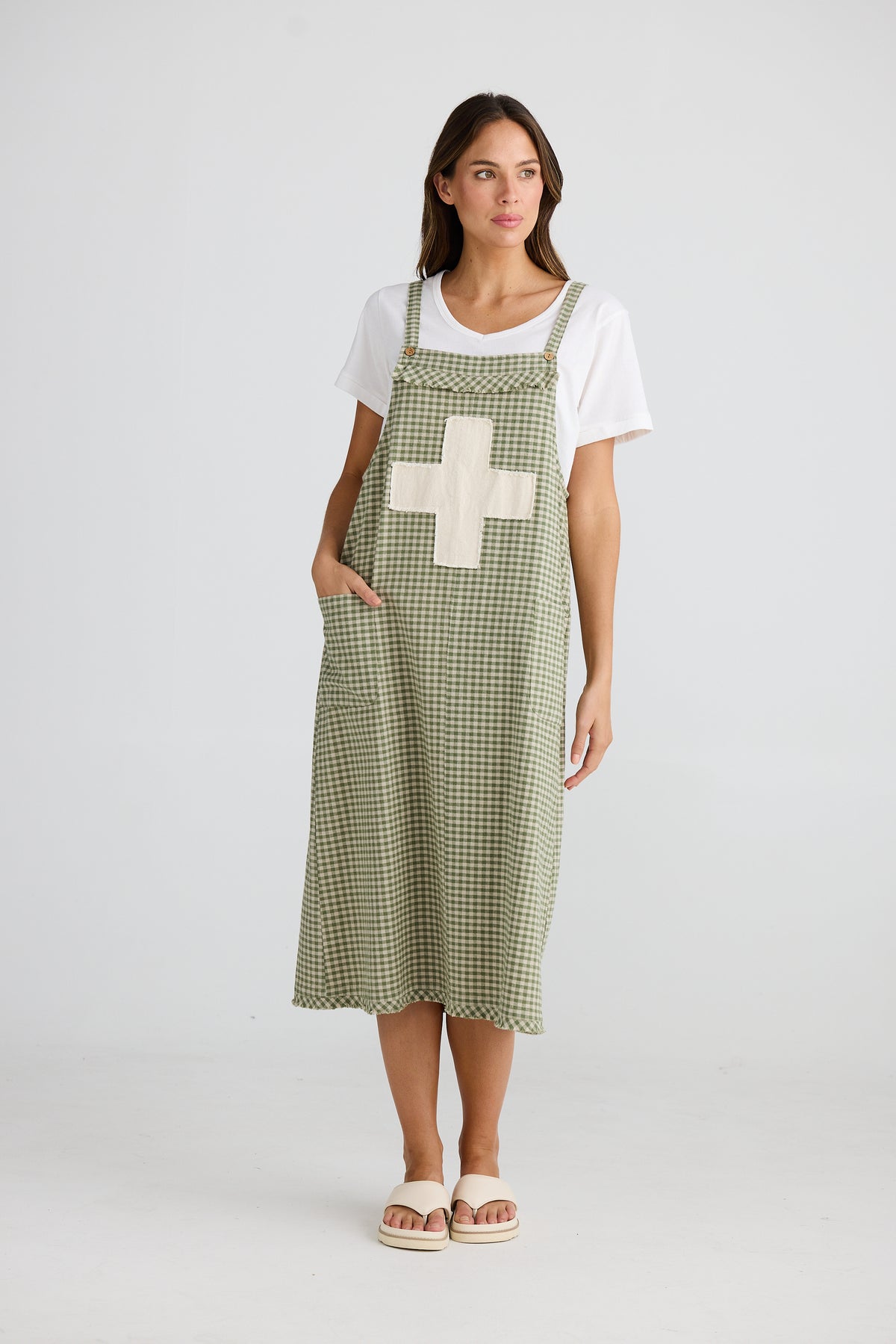 Lenny Pinafore Sage Check