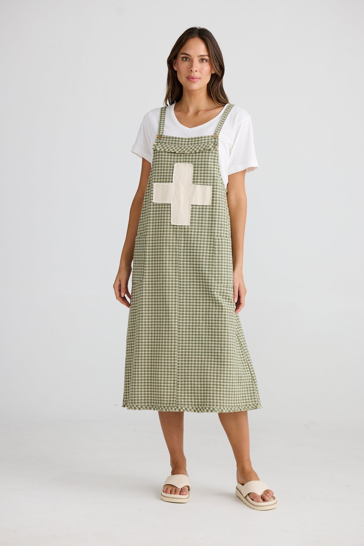 Lenny Pinafore Sage Check