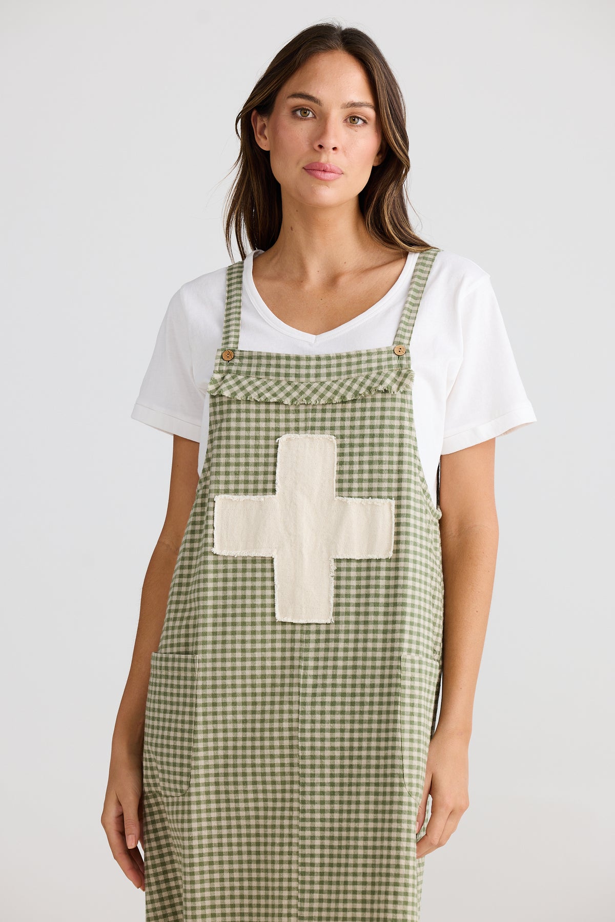 Lenny Pinafore Sage Check