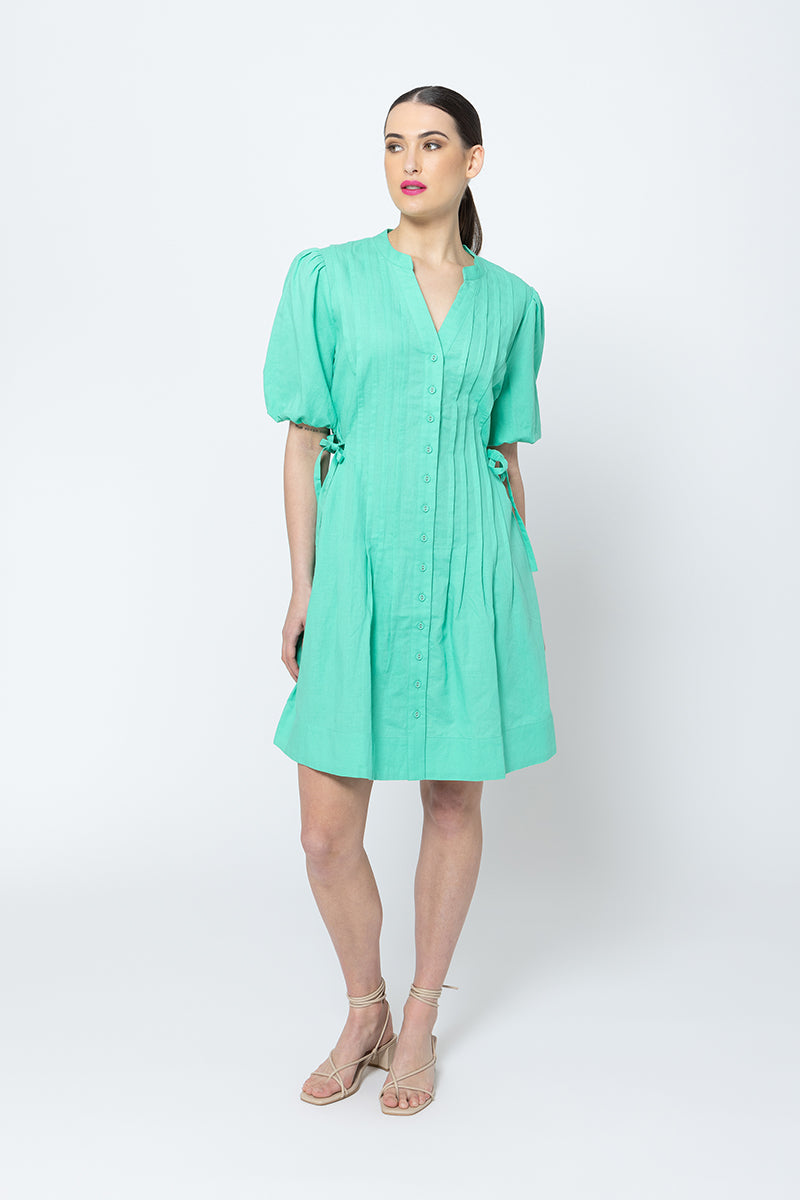 Pleats Please Dress Green Linen